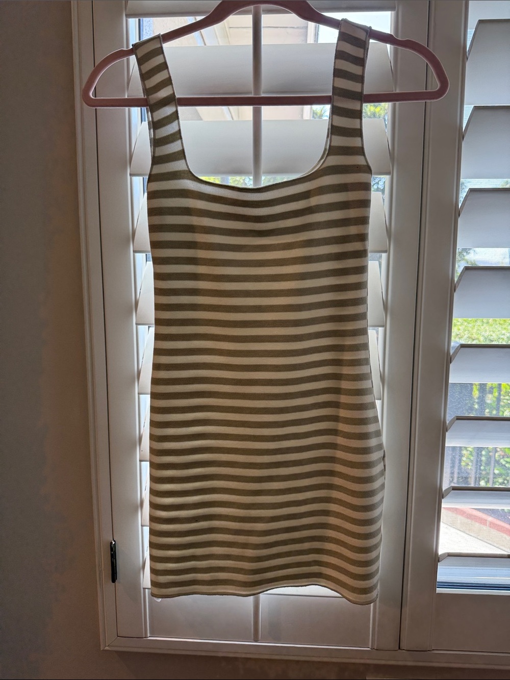 Zara Olive and Cream Striped Sleeveless Knit Mini Dress